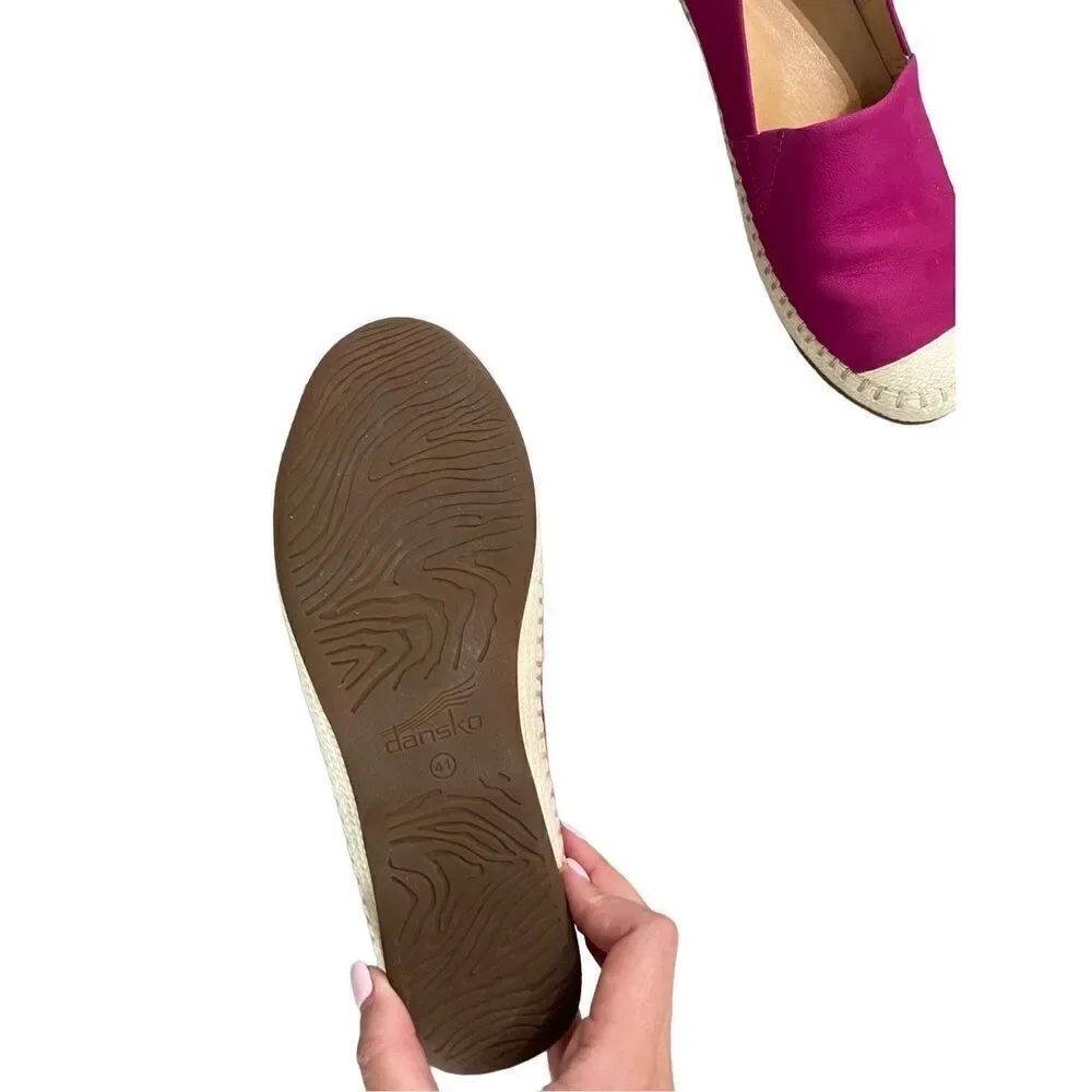 Dansko Womens Pink Leather Slip On Loafer Espadrille Flats Sandal Size 41